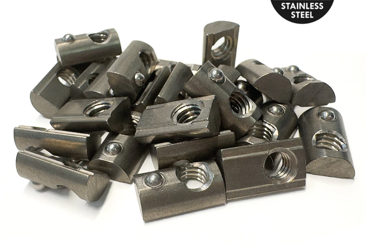 10S Self-Aligning Roll-In T-Nuts with Ball Spring – 304 Stainless Steel (1/4-20 Thread) - Image 6